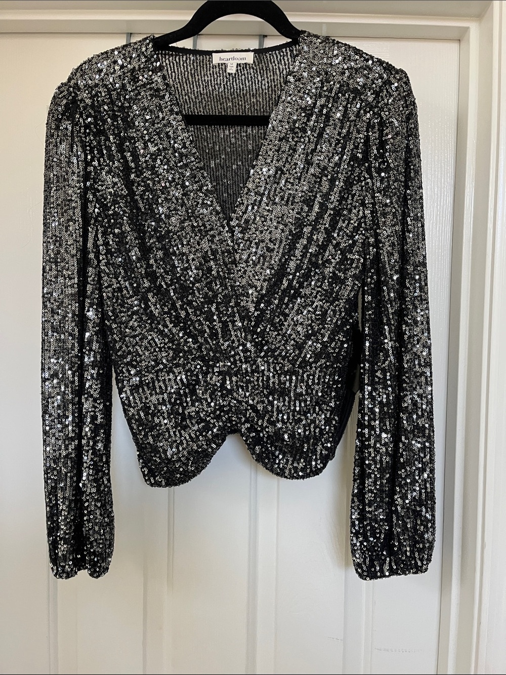 Silver Sequin Wrap V-Neck